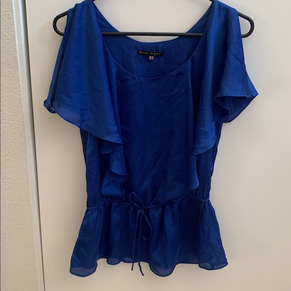 Satin Blue ruffle blouse